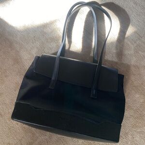 Vintage Cole Haan black leather & nylon shoulder bag